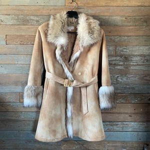 Tasha Polizzi Suede and Faux Fur Beige/Tan Coat